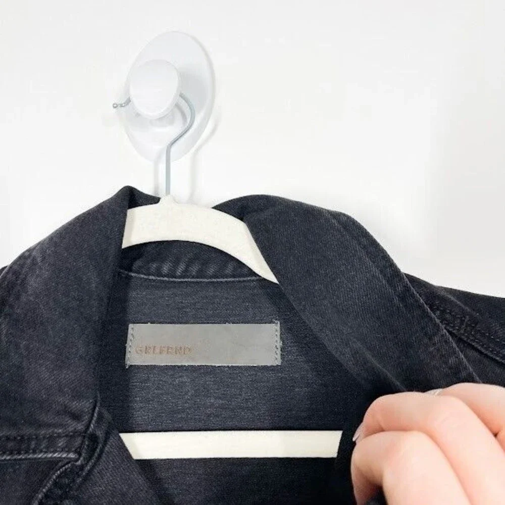 GRLFRND Womens Black Margo Denim Dress Button Distressed Stretch Dress Sz Small - Picture 10 of 11